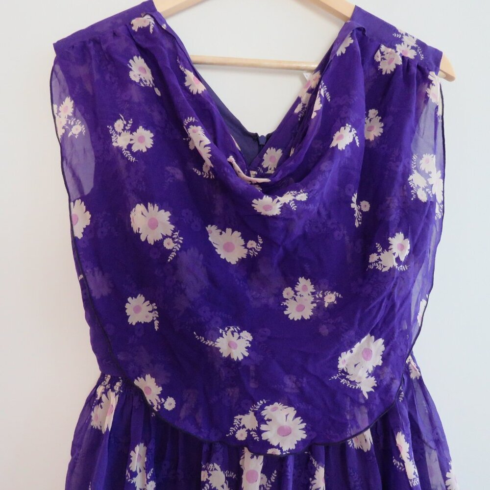 VINTAGE ANNA SUI 100% Silk Purple Ditsy Floral Draped Dress Y2K - Size US 2 - Picture 4 of 15